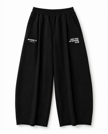 DOUBLE EMBROIDERY WIDE SWEAT PANTS