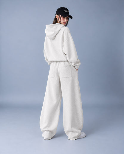 DOUBLE EMBROIDERY WIDE SWEAT PANTS