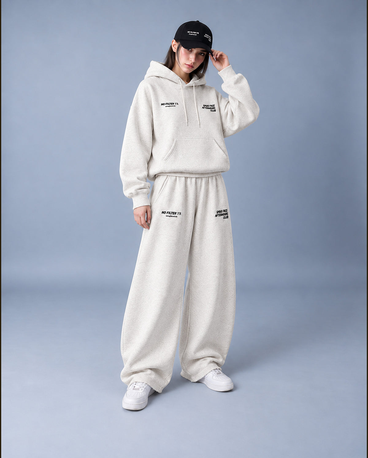 DOUBLE EMBROIDERY WIDE SWEAT PANTS